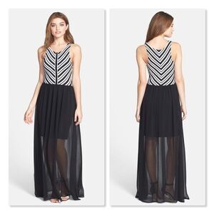 Felicity & Coco Stripe Jersey Chiffon Maxi Dress - size Small in Black/White